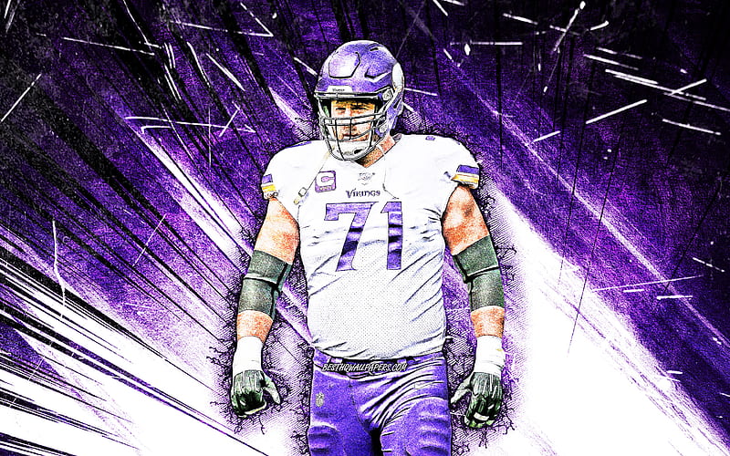 Riley Reiff, grunge art, Minnesota Vikings, american football, NFL, offensive tackle, National Football League, violet abstract rays, Riley Reiff Minnesota Vikings, Riley Reiff, HD wallpaper
