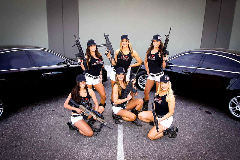 We Like Our Guns . ., female, models, hats, cowgirl, boots, dom, women, brunettes, NRA, AR-15, girls, Rifles, blondes, HD wallpaper