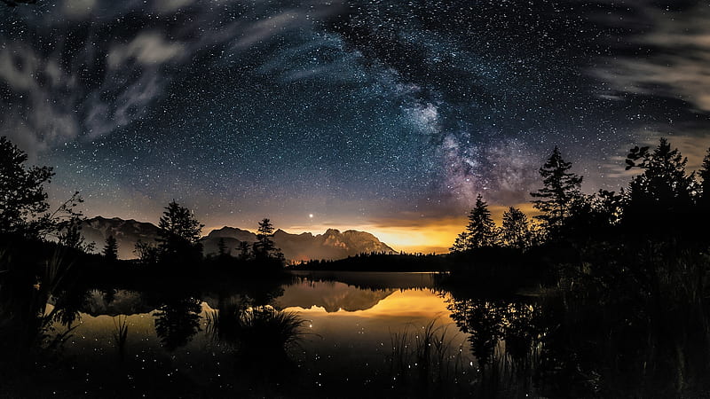 Nature, Sky, Stars, Night, Lake, Reflection, Starry Sky, Earth, HD wallpaper