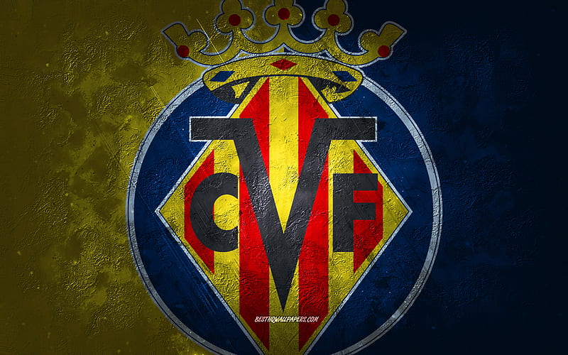 Villarreal CF, Spanish football club, yellow-blue stone background, Villarreal CF logo, grunge art, La Liga, football, Spain, Villarreal CF emblem, HD wallpaper