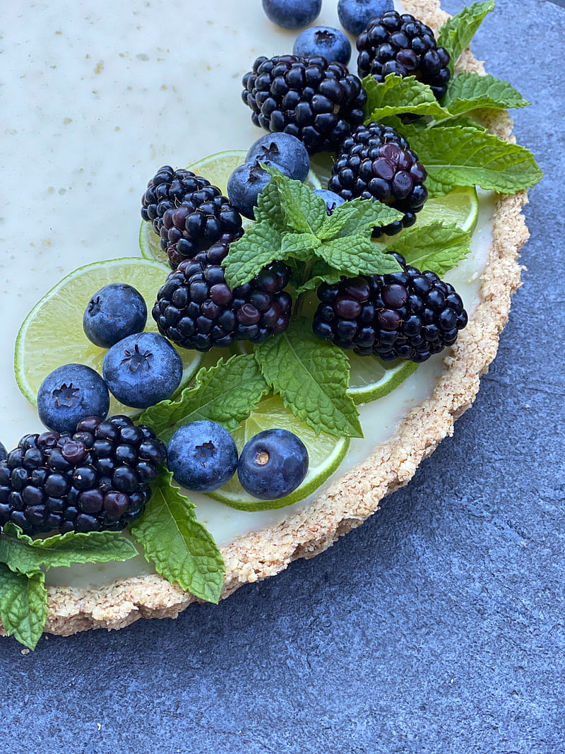 pie, berries, blackberries, blueberries, mint, HD phone wallpaper