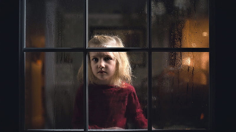 Cute Girl Is Standing In Front Of Glass Window Watching Outside Cute, HD wallpaper