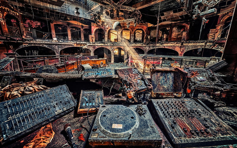 apocalypse, abandoned nightclub, ruins, ruined nightclub, world after people, nightclub, HD wallpaper