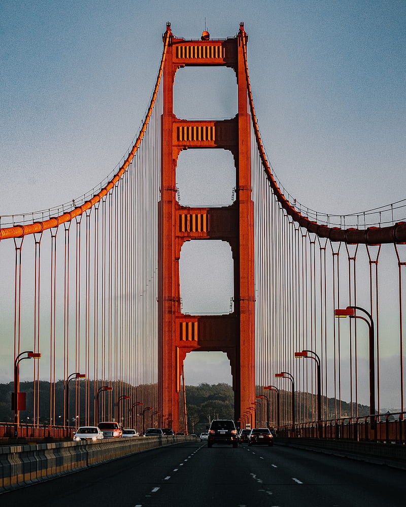 bridge, road, carros, sky, HD phone wallpaper