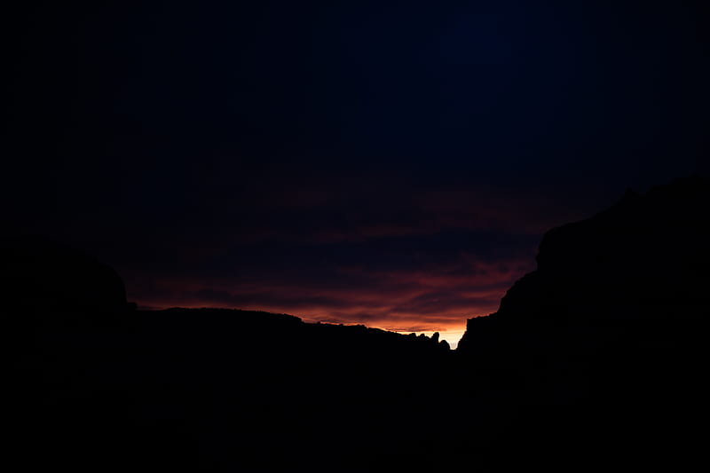 twilight, mountains, outlines, evening, dark, HD wallpaper