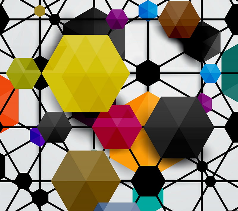 Colorful Geometry, abstract, background, color, geometric, hexagons, HD wallpaper