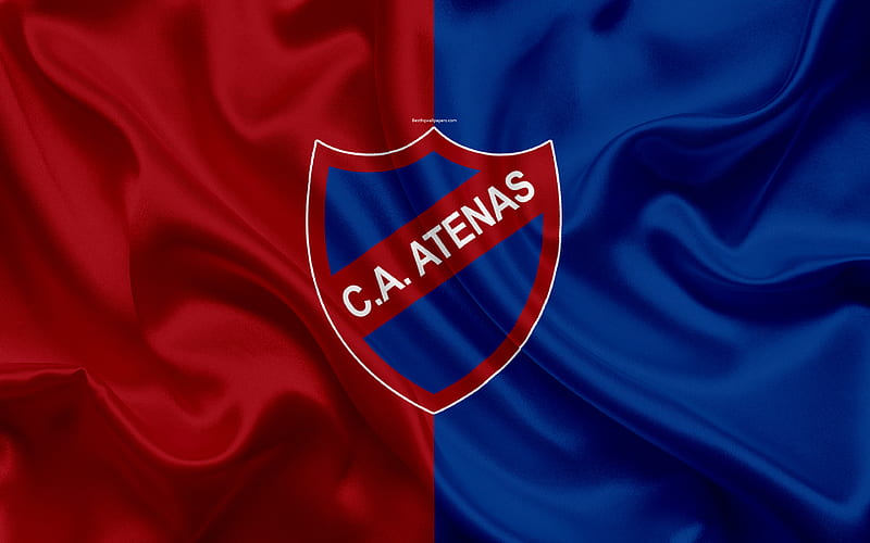 Atenas de San Carlos Uruguayan football club, silk texture, logo, emblem, blue red flag, San Carlos, Uruguay, Uruguayan Primera Division, football, HD wallpaper