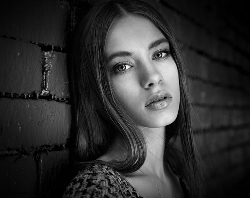 I feel what love can do, feel, feeling, love, black and white, bonito, portrait, woman, think, HD wallpaper