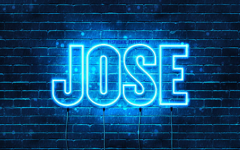 Jose with names, horizontal text, Jose name, blue neon lights, with Jose name, HD wallpaper