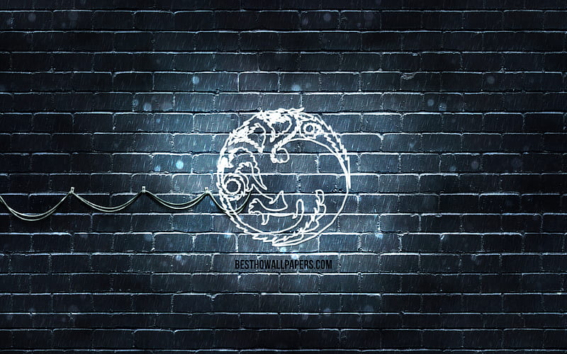 House Targaryen emblem gray brickwall, Game Of Thrones, artwork, Game of Thrones Houses, House Targaryen logo, House Targaryen, neon icons, House Targaryen sign, HD wallpaper