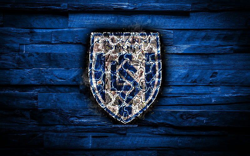 Lausanne FC, burning logo, Switzerland Super League, blue wooden background, swiss football club, FC Lausanne-Sport, grunge, football, soccer, Lausanne logo, Lausanne, Switzerland, HD wallpaper