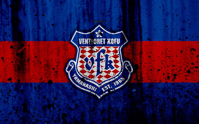 FC Ventforet Kofu logo, J-League, stone texture, japan, Ventforet Kofu, soccer, football club, Ventforet Kofu FC, HD wallpaper