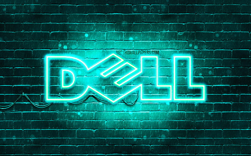 Dell turquoise logo turquoise brickwall, Dell logo, brands, Dell neon logo, Dell, HD wallpaper