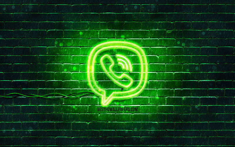Viber green logo green brickwall, Viber logo, social networks, Viber neon logo, Viber, HD wallpaper