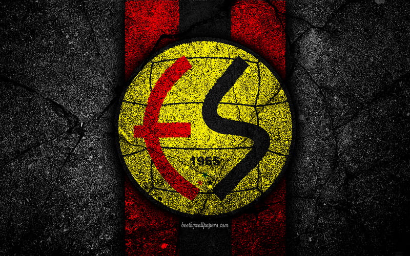 Eskisehirspor FC logo, football, Turkish Lig, black stone, Turkey, soccer, emblem, Eskisehirspor, asphalt texture, Eskisehir, Turkish football club, HD wallpaper
