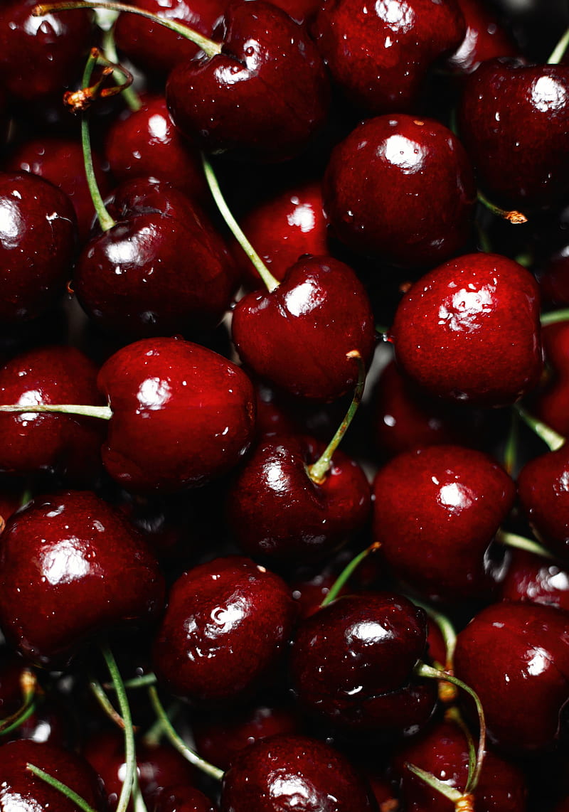 cherries, berries, red, wet, ripe, HD phone wallpaper