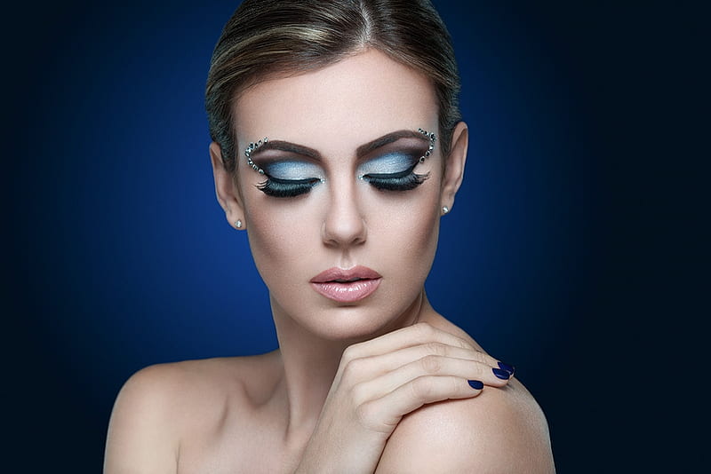 Woman Blue Makeup Model Face Girl Hd Wallpaper Peakpx