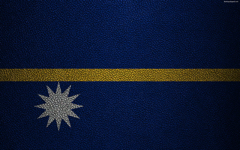 Flag of Nauru leather texture, Oceania, Nauru, flags of the world, HD wallpaper
