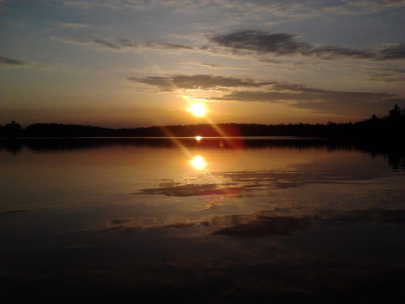 ~~; Sunset ;~~, night time, Eels Lake, sunset, trees, HD wallpaper