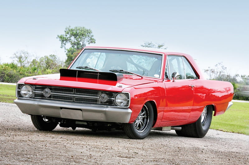 1968-Dodge-Dart, Fat Tires, Red, Roll Cage, Mopar, HD wallpaper