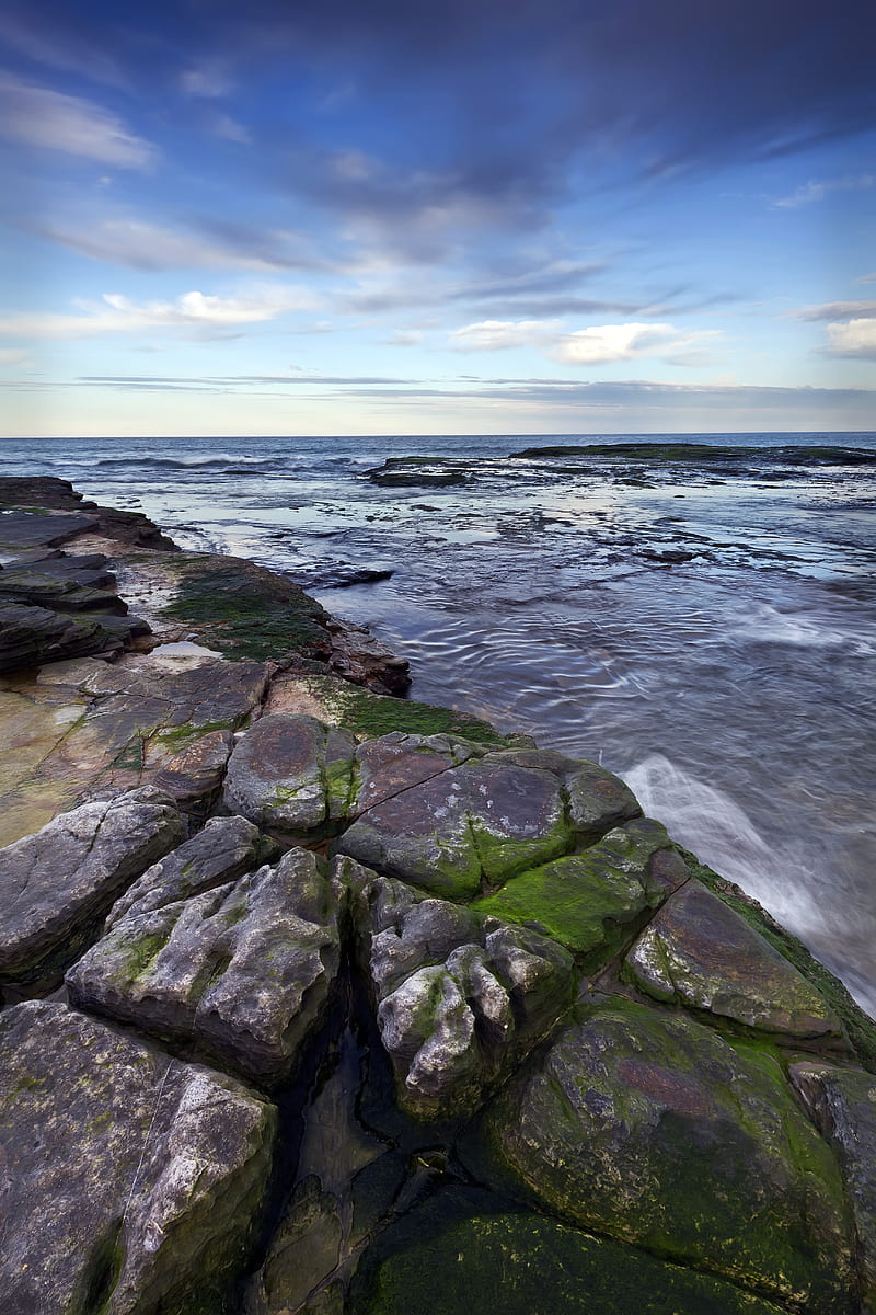 rocks, sea, water, horizon, sky, HD phone wallpaper