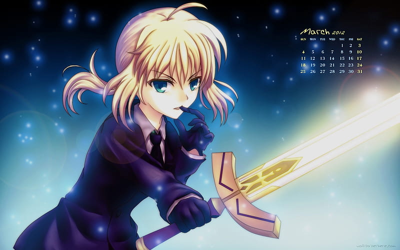 Saber Fate Stay Night-March 2012 calendar themes, HD wallpaper