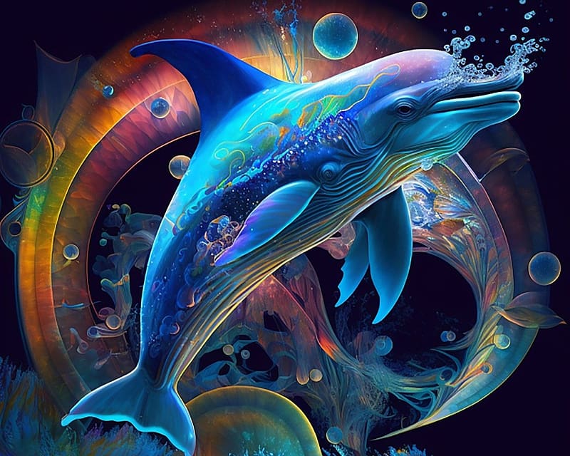 Colorful dolphin, tenger, kek, delfin, absztrakt, szines, szivarvany, HD wallpaper