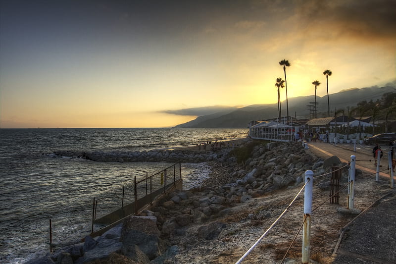 Wallpaper Malibu Beach Sunset Sunrise Amber Horizon Background   Download Free Image