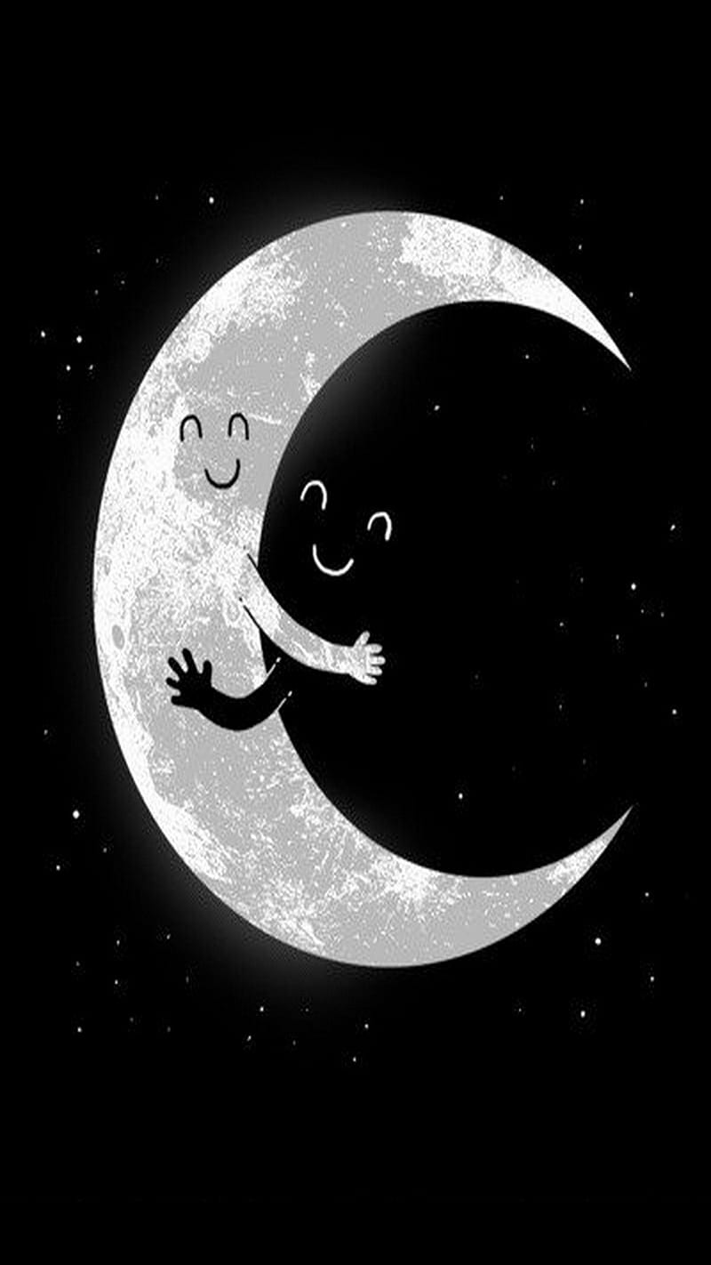 Lovely Moon, hug, moon, night, sky, HD phone wallpaper