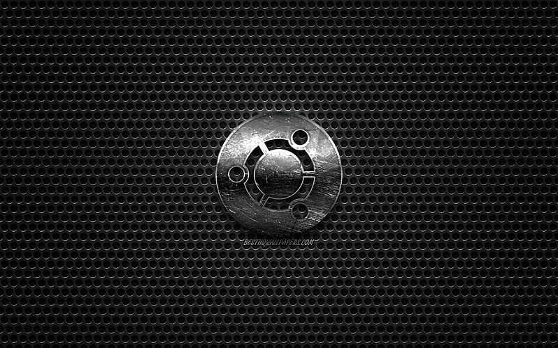Ubuntu logo, Linux, steel polished logo, Ubuntu emblem, brands, metal mesh texture, black metal background, Ubuntu, HD wallpaper