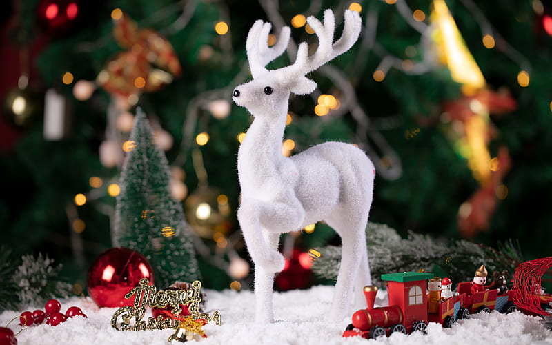 White moose toy Merry Christmas 2019 New Year, HD wallpaper
