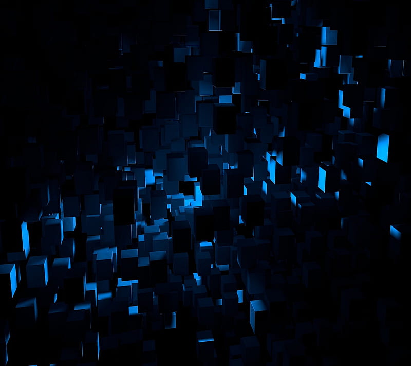 Squares, 3d , abstract, backgroun, blue, dark room, lights, square, HD wallpaper