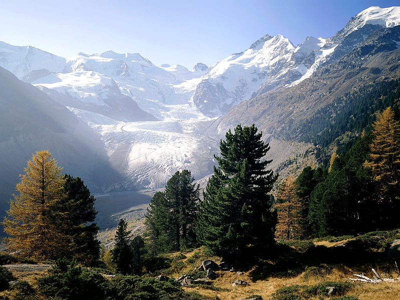 Piz Bernina Moteratsch Glacier Engadine Switzerland, peaks, snowy, switzerland, europe paradise, HD wallpaper