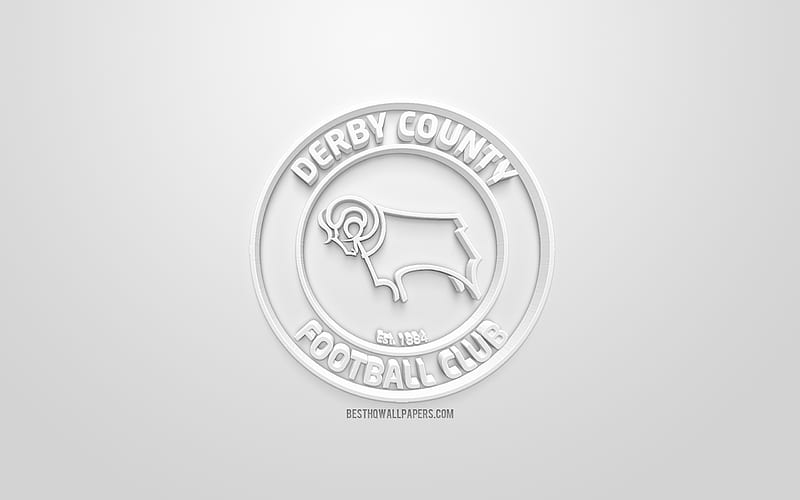 Derby County FC, creative 3D logo, white background, 3d emblem, English football club, EFL Championship, Derby, England, United Kingdom, English Football League Championship, 3d art, football, 3d logo, HD wallpaper