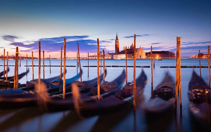 Grand Canal, Venice, St Marks Campanile, evening, sunset, landmark, Italy, HD wallpaper