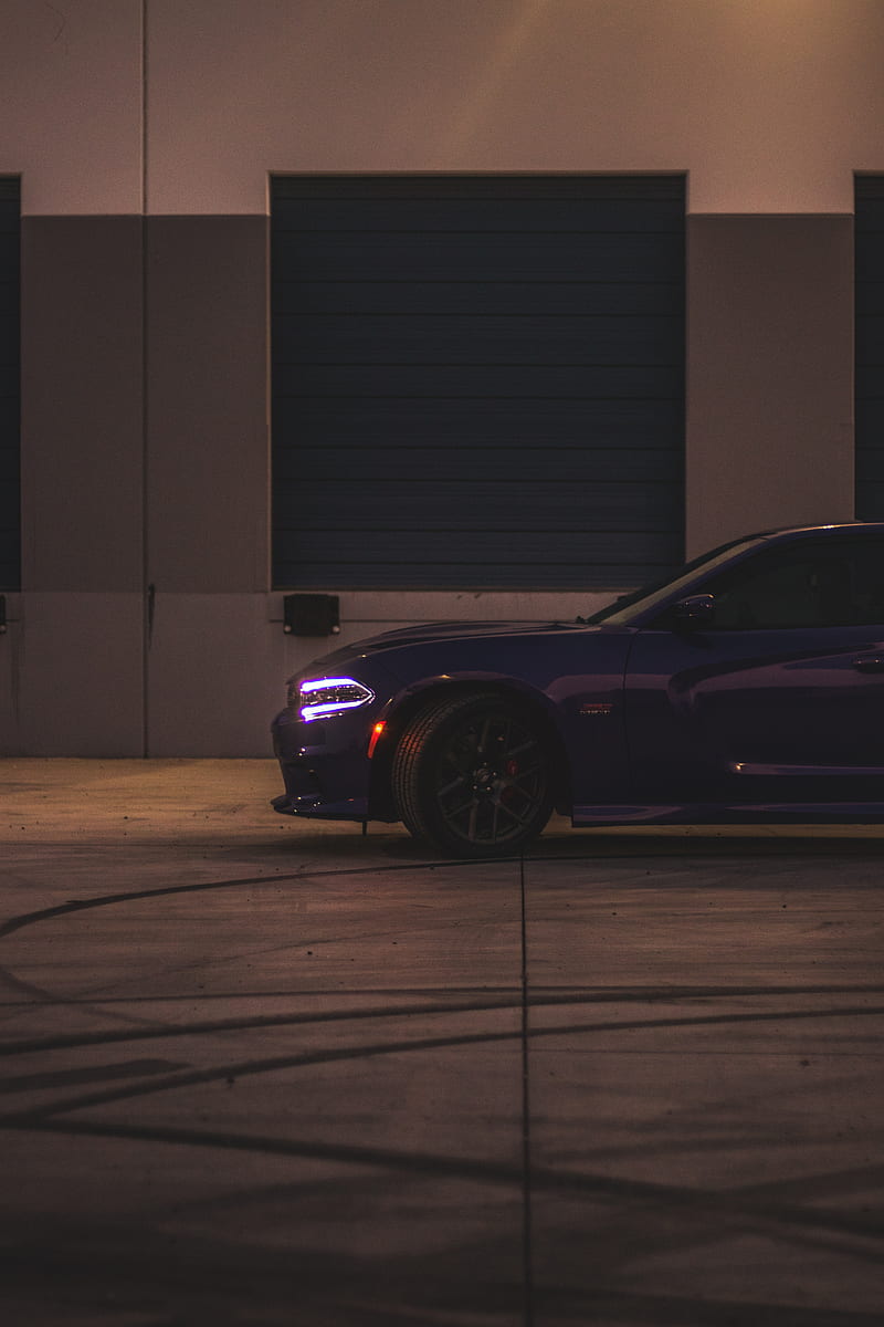 dodge charger, side view, headlight, purple, HD phone wallpaper