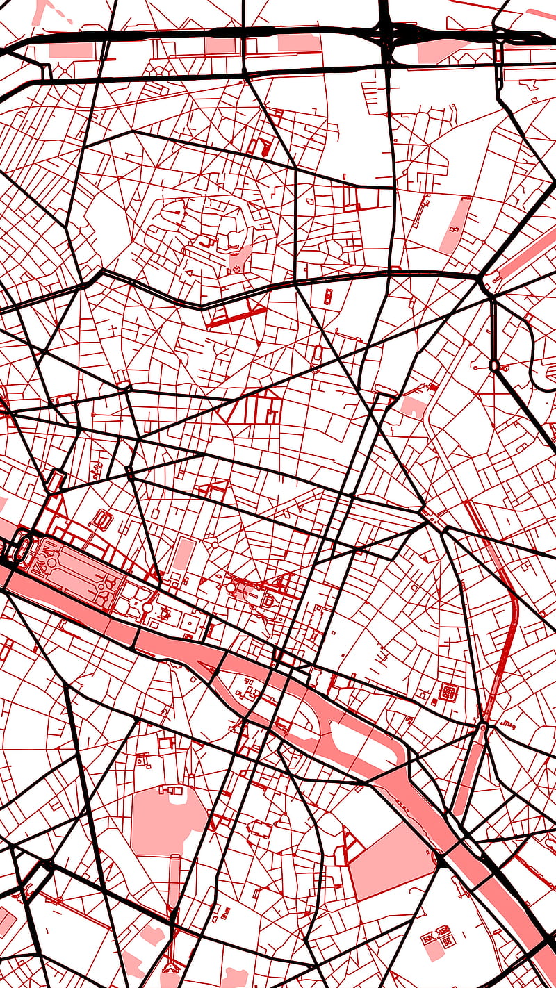 Paris Streets Red, City, Digital, DimDom, Europe, France, Map, Maps, Paris, Streets, Travel, World city, desenho, romantic, trip, HD phone wallpaper