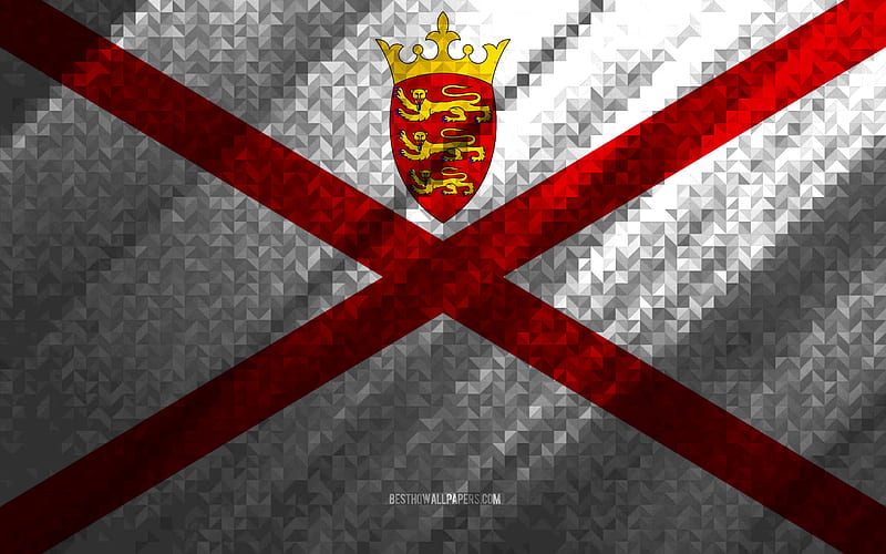 Flag of Jersey, multicolored abstraction, Jersey mosaic flag, Europe, Jersey, mosaic art, Jersey flag, HD wallpaper