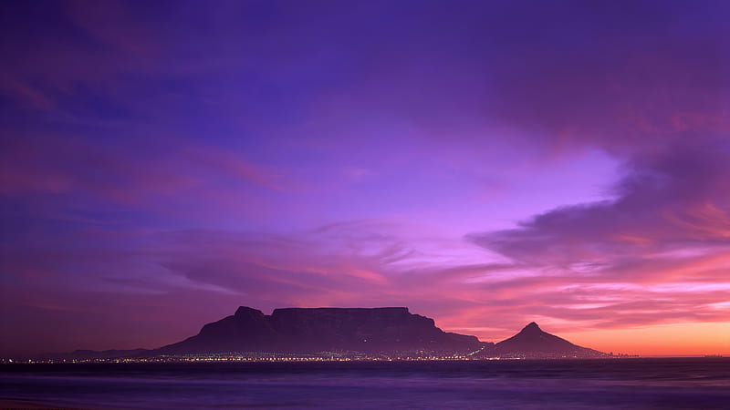 Table Mountain South Africa, mountains, nature, evening, HD wallpaper