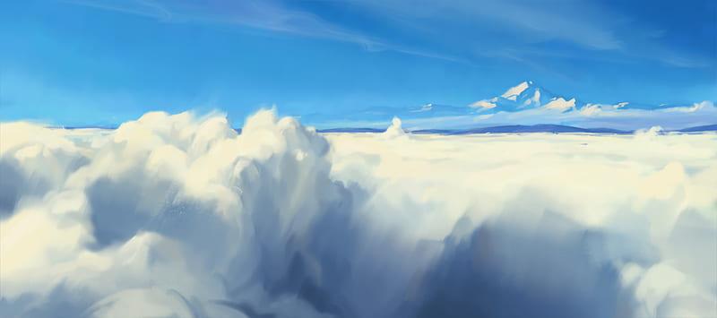beyond the clouds, relaxing, artwork, painting, Landscape, HD wallpaper