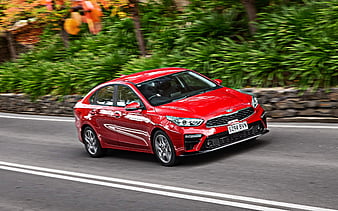 Kia Cerato, 2019, red sedan, new red Cerato, front view, exterior, korean cars, Kia, HD wallpaper