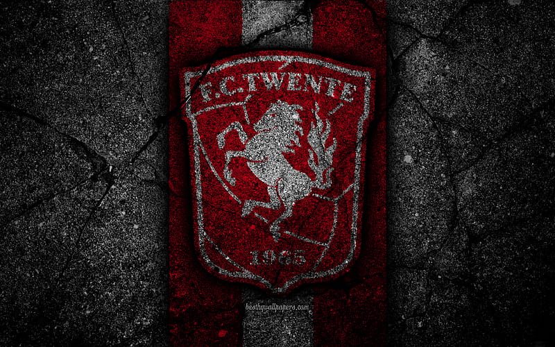 Twente FC, logo, Eredivisie, soccer, grunge, Holland, football club, Twente, asphalt texture, FC Twente, HD wallpaper