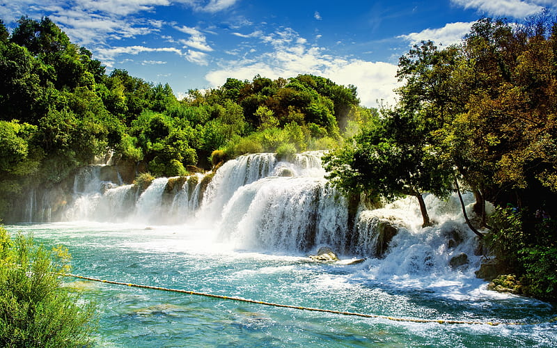 Waterfall, summer, river, Krka National Park, Croatia, HD wallpaper