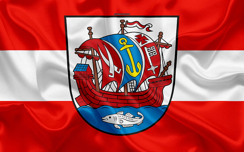 Flag of Bremerhaven silk texture, red white silk flag, coat of arms, German city, Bremerhaven, Bremen, Germany, symbols, HD wallpaper