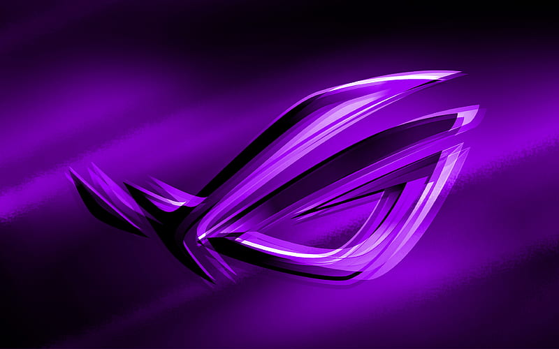 RoG violet logo, violet blurred background, Republic of Gamers, RoG 3D logo, ASUS, creative, RoG, HD wallpaper