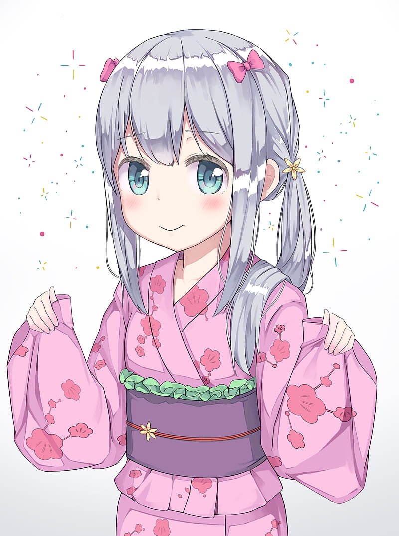 izumi sagiri, kimono, gray hair, loli, smiling, Anime, HD phone wallpaper
