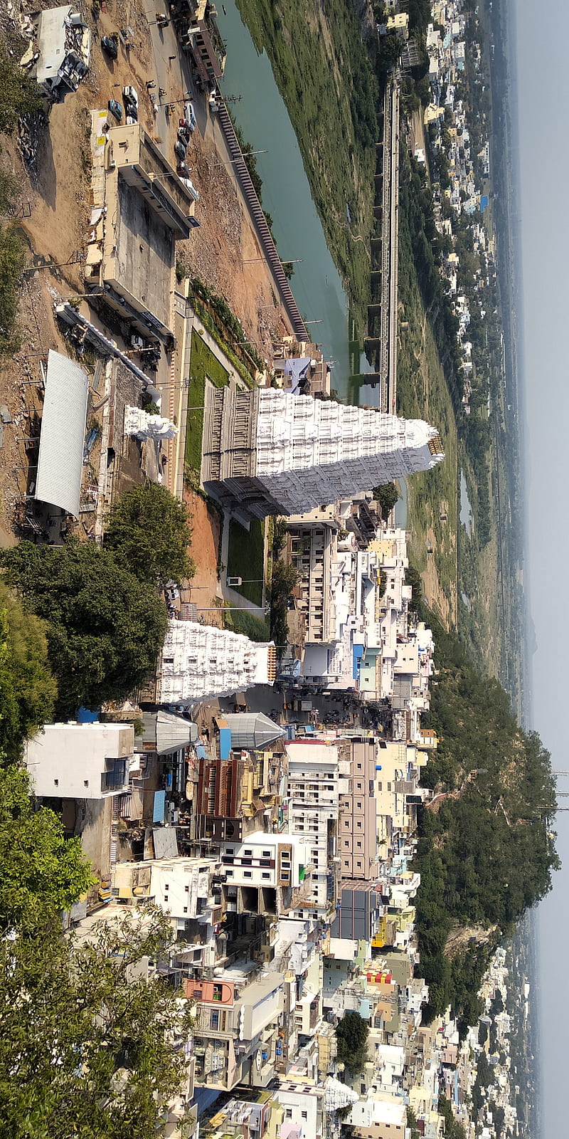 Temple view, landscape, spiritual, aerial view, gopuram, sri kalahasti, HD phone wallpaper