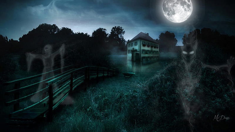 Creepy Night, creepy, ghosts, full moon, haunted house, Halloween, night,  spirits, HD wallpaper | Peakpx
