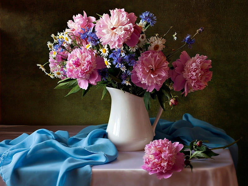 Bodegón, flores azules, bonita, florero, bonito, peonías, peonía, grafía,  Flores, Fondo de pantalla HD | Peakpx