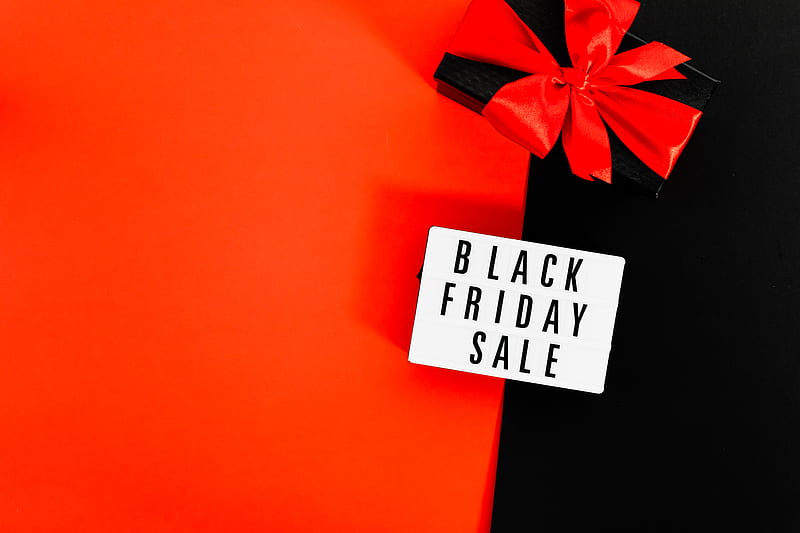 A Black Friday Sale Signage and Black Box Tied With Red Ribbon on Red and Black Background, HD wallpaper